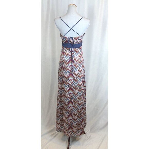 BCBGeneration Maxi Dress Size Small Chevron Stripe Blue Gray Maroon - Picture 8 of 12